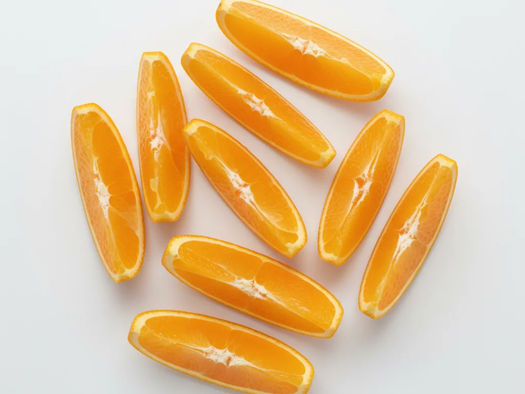 Per bambini di 6-9 mesi, offri grandi spicchi di arancia sbucciati con tutti i semi e la membrana bianca dura rimossi. Taglia gli spicchi in strisce lunghe e spesse (circa la larghezza di due dita di un adulto) che siano facili da afferrare e rosicchiare per il bambino. La dimensione grande aiuta a prevenire il soffocamento permettendo loro di succhiare e schiacciare la frutta.