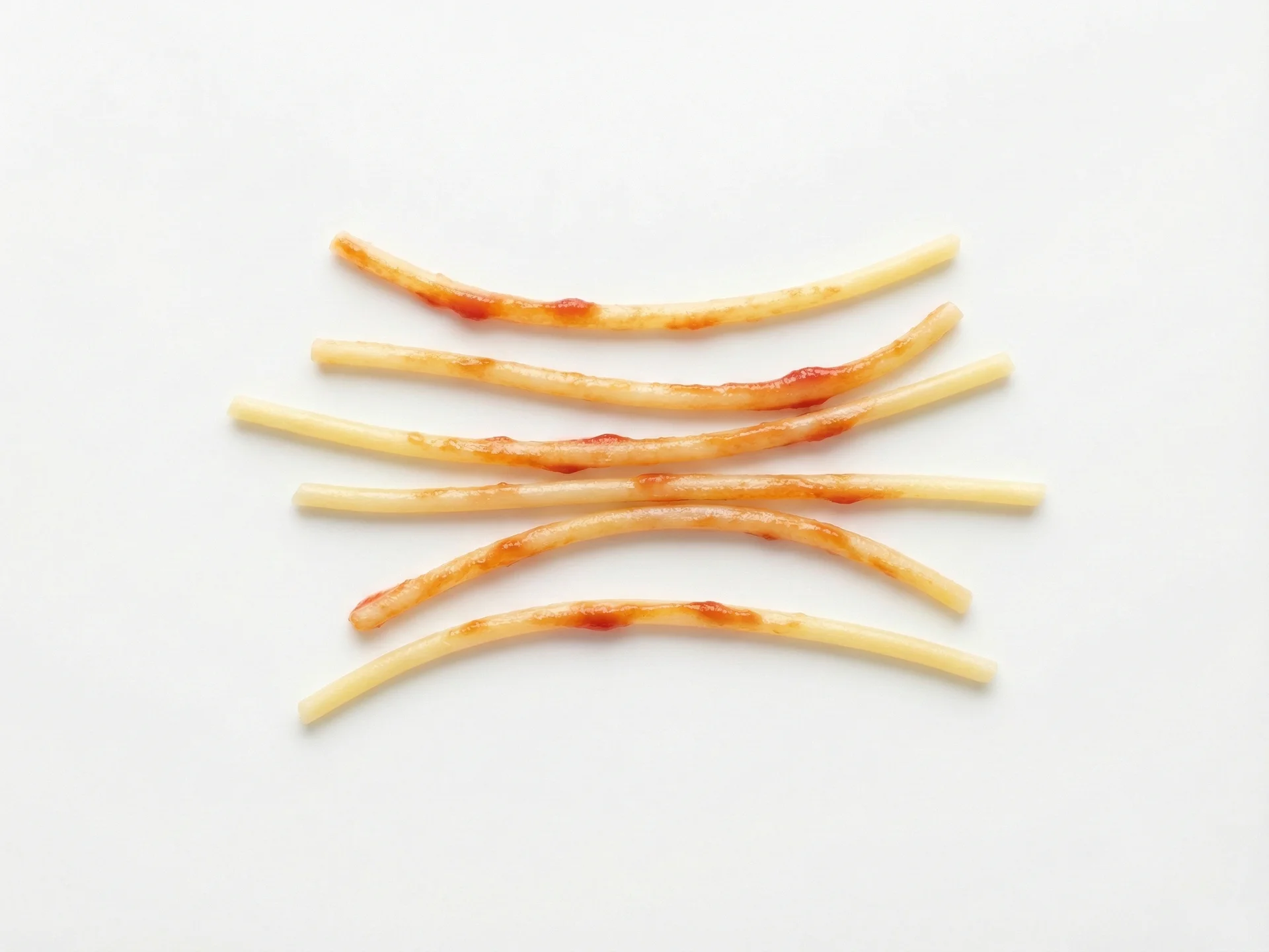 Cuoci gli spaghetti finché non sono molto morbidi e quasi troppo cotti. Tagliali in fili di 2-5 cm o piccoli pezzi facili da afferrare. Servili semplici o con un leggero strato di salsa per evitare che si attacchino. La consistenza deve essere morbida da schiacciare tra le gengive.