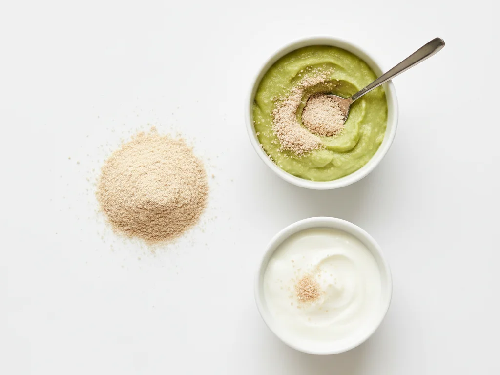 Grind raw or roasted sunflower seeds into a very fine powder using a clean coffee grinder or food processor. Mix a small amount (¼ to ½ teaspoon) into smooth purees, infant cereal, or yogurt. Ensure no coarse pieces remain.