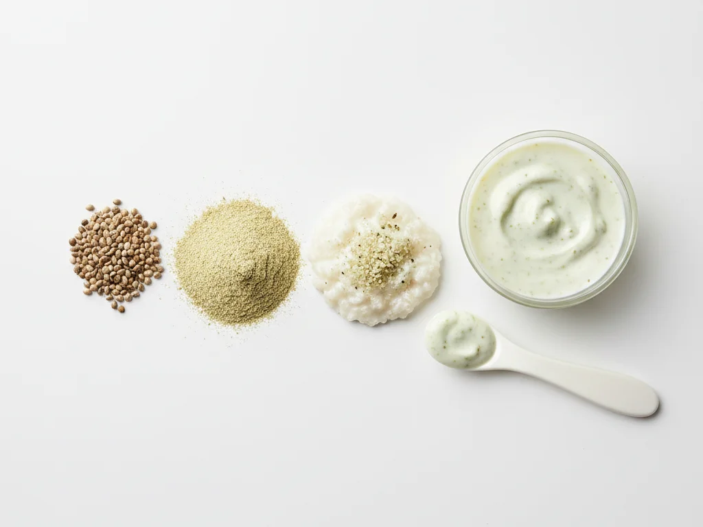 Macina i semi di canapa in una polvere fine usando un macinacaffè o un robot da cucina. Mescola da 1/2 a 1 cucchiaino in puree lisce, yogurt o cereali per l'infanzia. Assicurati che la consistenza sia molto liscia per prevenire il soffocamento.