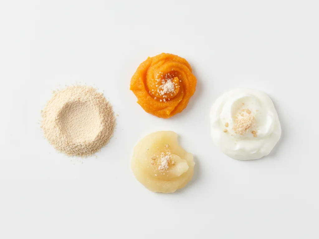 Grind pine nuts into a fine powder using a food processor or blender. Mix a small amount (1/4 teaspoon) into smooth purees like sweet potato, apple, or yogurt to introduce the flavor safely.