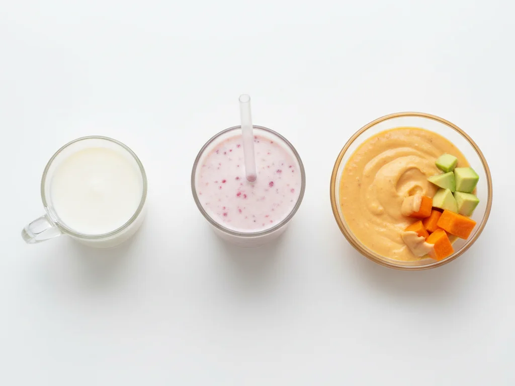 Offri il kefir come bevanda in una tazza aperta o con la cannuccia, o usalo in miscele più dense. Puoi frullarlo con frutta morbida per frullati o preparare salse a base di kefir per finger food morbidi.