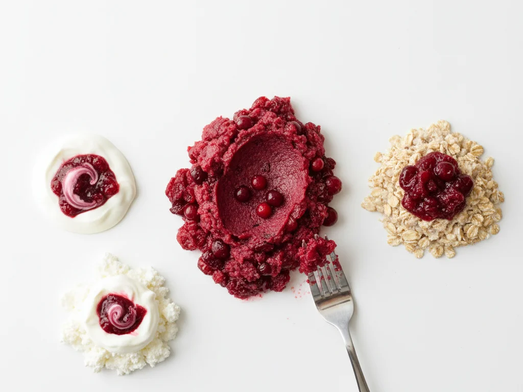 Koche Cranberries weich und zerdrücke sie mit einer Gabel, sodass etwas Textur erhalten bleibt. Du kannst zerdrückte Cranberries in Haferbrei, Joghurt oder Hüttenkäse mischen. Biete sie als Bestandteil in weichen Kombinationsmahlzeiten an.