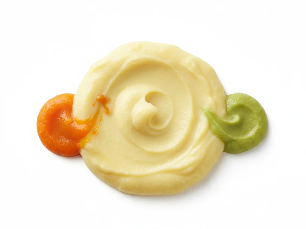 Für 6-9 Monate kochen Sie ein Ei hart, entfernen das Eigelb und zerdrücken es bis es sehr glatt und klumpenfrei ist. Sie können es mit Muttermilch, Säuglingsnahrung oder püriertem Gemüse wie Avocado oder Süßkartoffel mischen, um eine cremige Konsistenz zu erreichen.