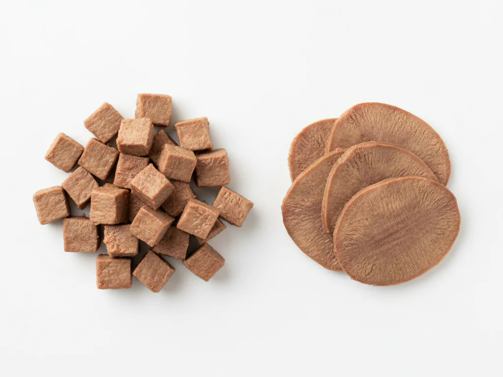 Cut cooked beef tongue into small, bite-sized pieces (about 1/2 inch cubes) that are soft enough to gum or chew. You can also slice it thinly for sandwiches or add it to stews and casseroles.