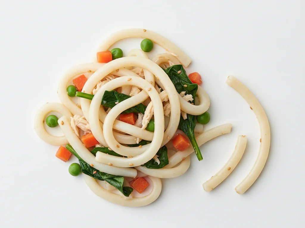 幼児期には、すするか噛み切れる長さ（5〜7.5cm）の麺を与えられます。スープ、柔らかい野菜の炒め物、またはマイルドなドレッシングの冷やしうどんなどに取り入れられます。