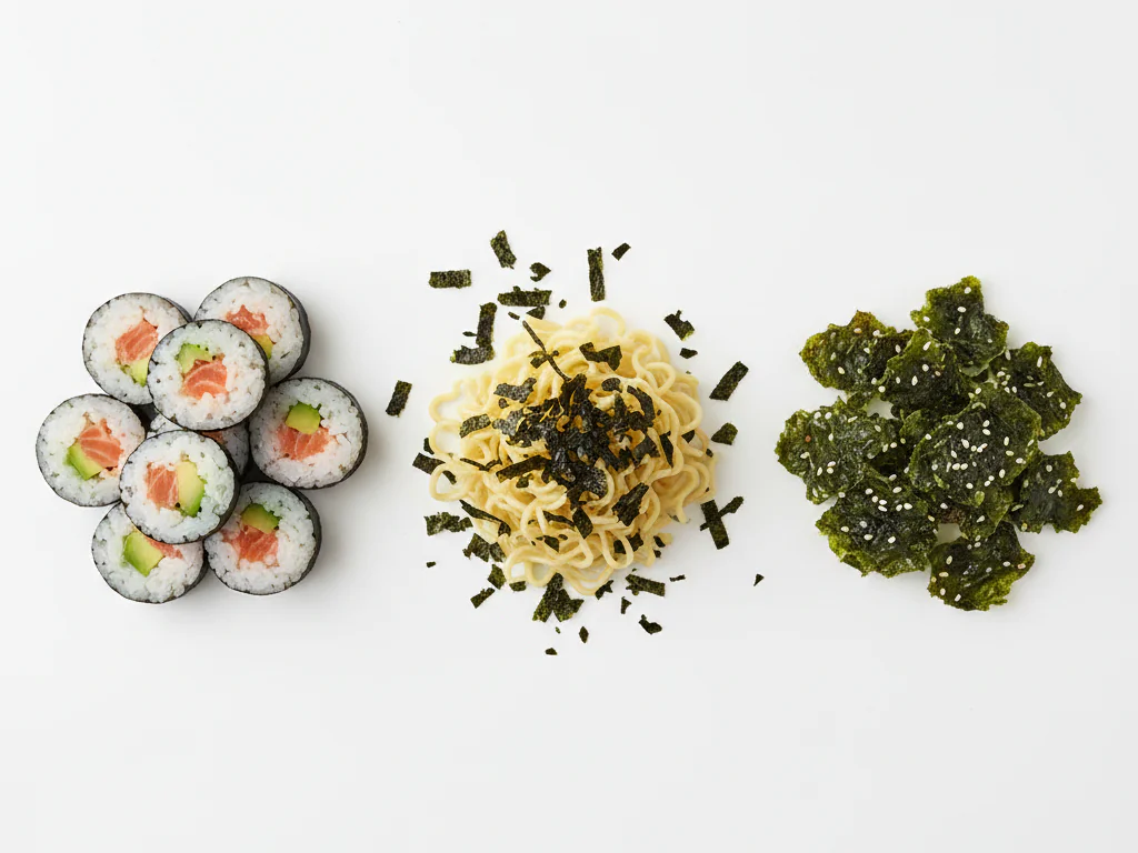 幼児期には、小さな細切りにしたのりを巻き寿司（生魚なし）に入れたり、麺類にふりかけたり、サクサクのおやつに焼き込んだりと、より多様な方法でのりを楽しめます。窒息を防ぐために一口サイズを保ち、シートのまま与えるのは引き続き避けましょう。