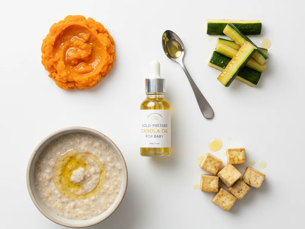 Agrega 1/2 cucharadita a machacados más gruesos, platos de granos como avena, o úsalo para saltear ligeramente alimentos blandos para comer con los dedos como tiras de calabacín o cubos de tofu. Ayuda a unir ingredientes y agrega humedad.
