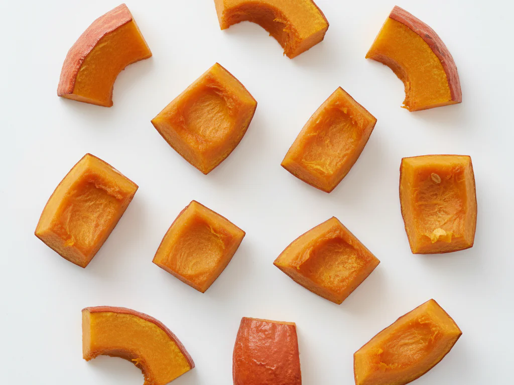 Dýni Hokkaido pečte ve větších kouscích velikosti sousta nebo kostkách (asi 1 cm). Pokud je slupka dobře upečená, může zůstat, ale pokud je tuhá, raději ji odstraňte.