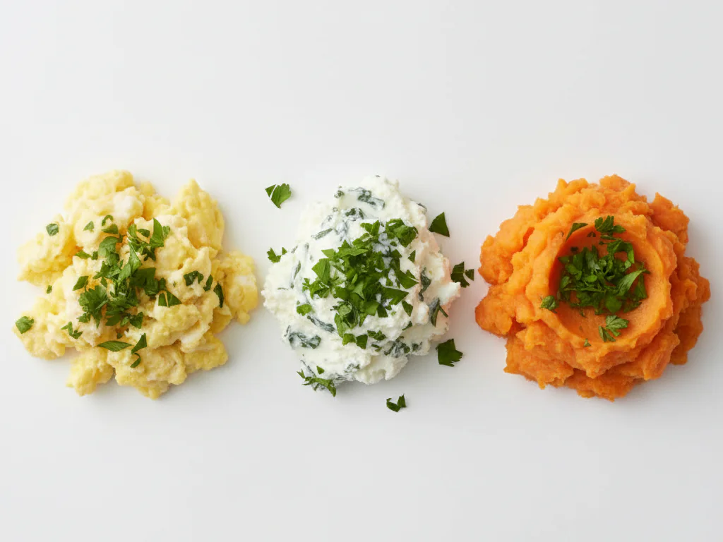 Hachez le persil plus grossièrement et mélangez-le à des aliments mous à doigts comme des œufs brouillés ou du fromage frais. Il peut aussi être incorporé dans des légumes écrasés.