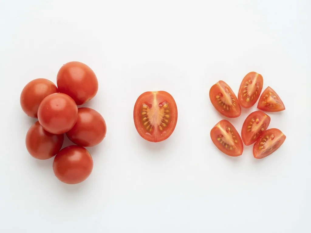 At 12+ months, babies can enjoy halved or quartered raw cherry tomatoes. The skin is fine as long as pieces are small enough. Continue to avoid serving whole tomatoes — just keep halving or quartering them for safety.