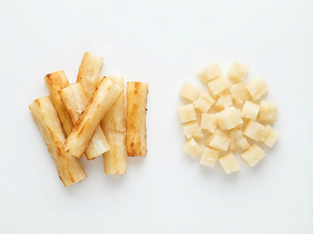 Now you can serve roasted or lightly fried cassava sticks that are soft enough to bite through. Also offer small cubes to encourage self-feeding with a spoon.
